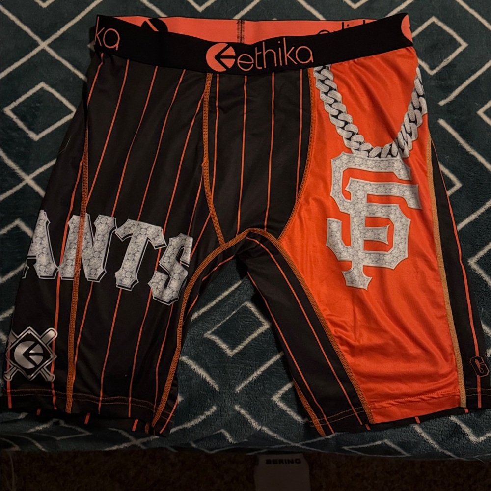 Ethika Black and Orange Chain Graphic Shorts